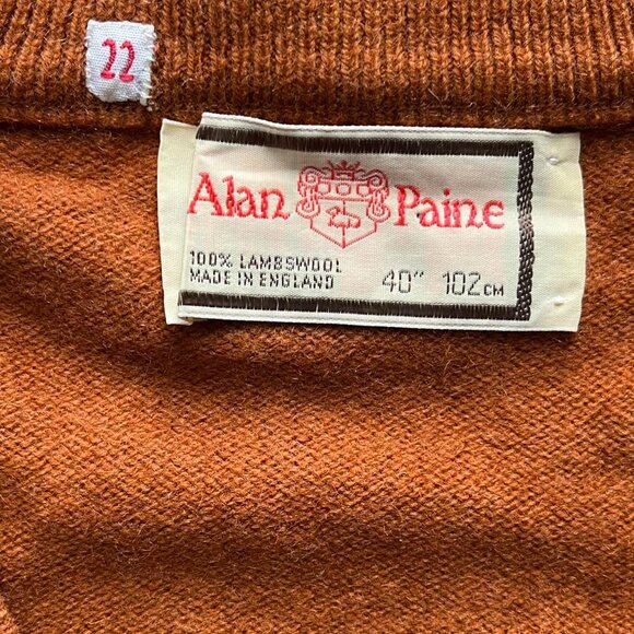 Vintage Alan Paine Crewneck Sweater Mens 22/Med Burnt Orange Lambswool VNeck - Picture 2 of 6